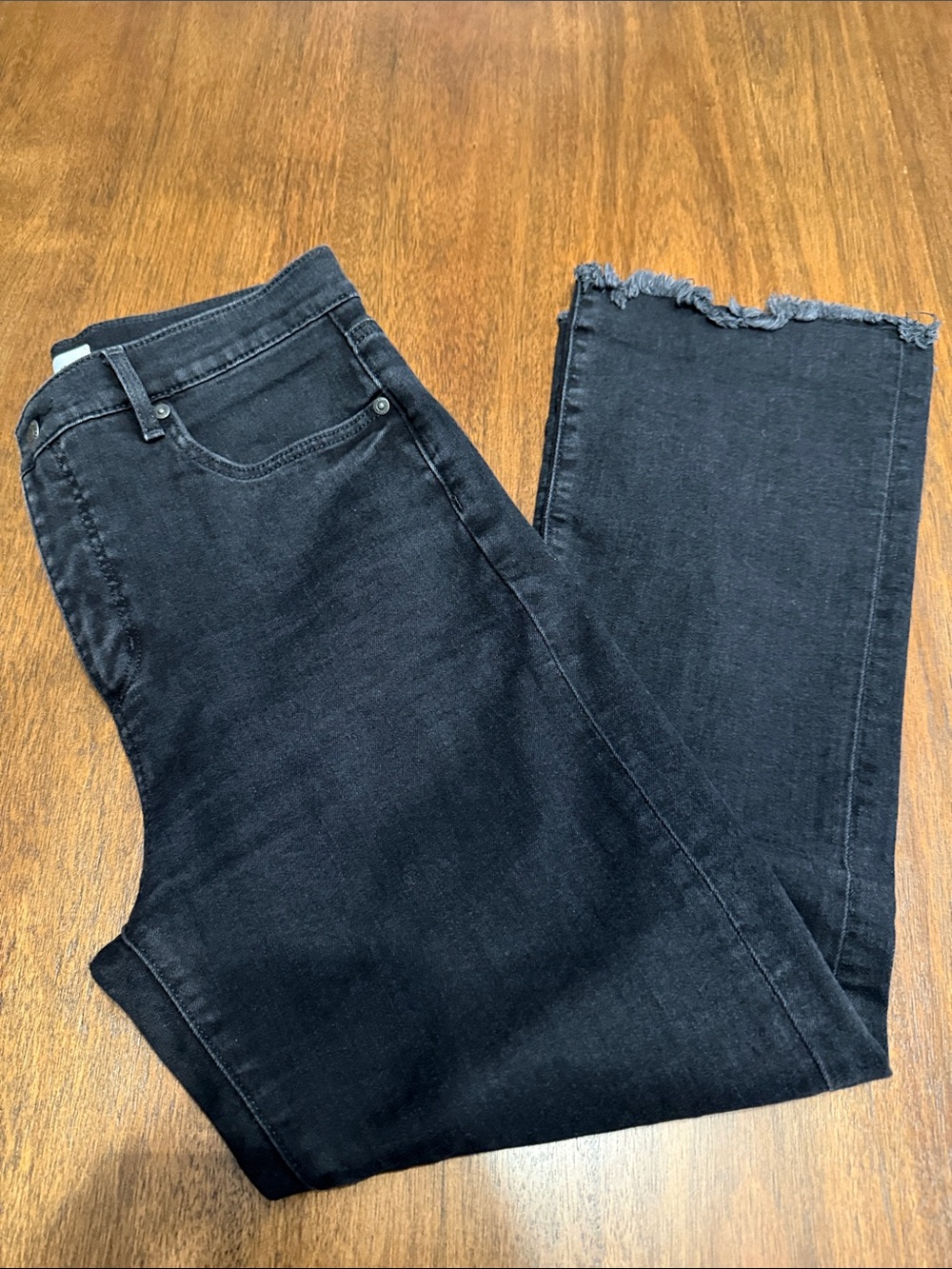 Loft The Kick Crop High Rise Frayed Hem Black Jeans Size 30